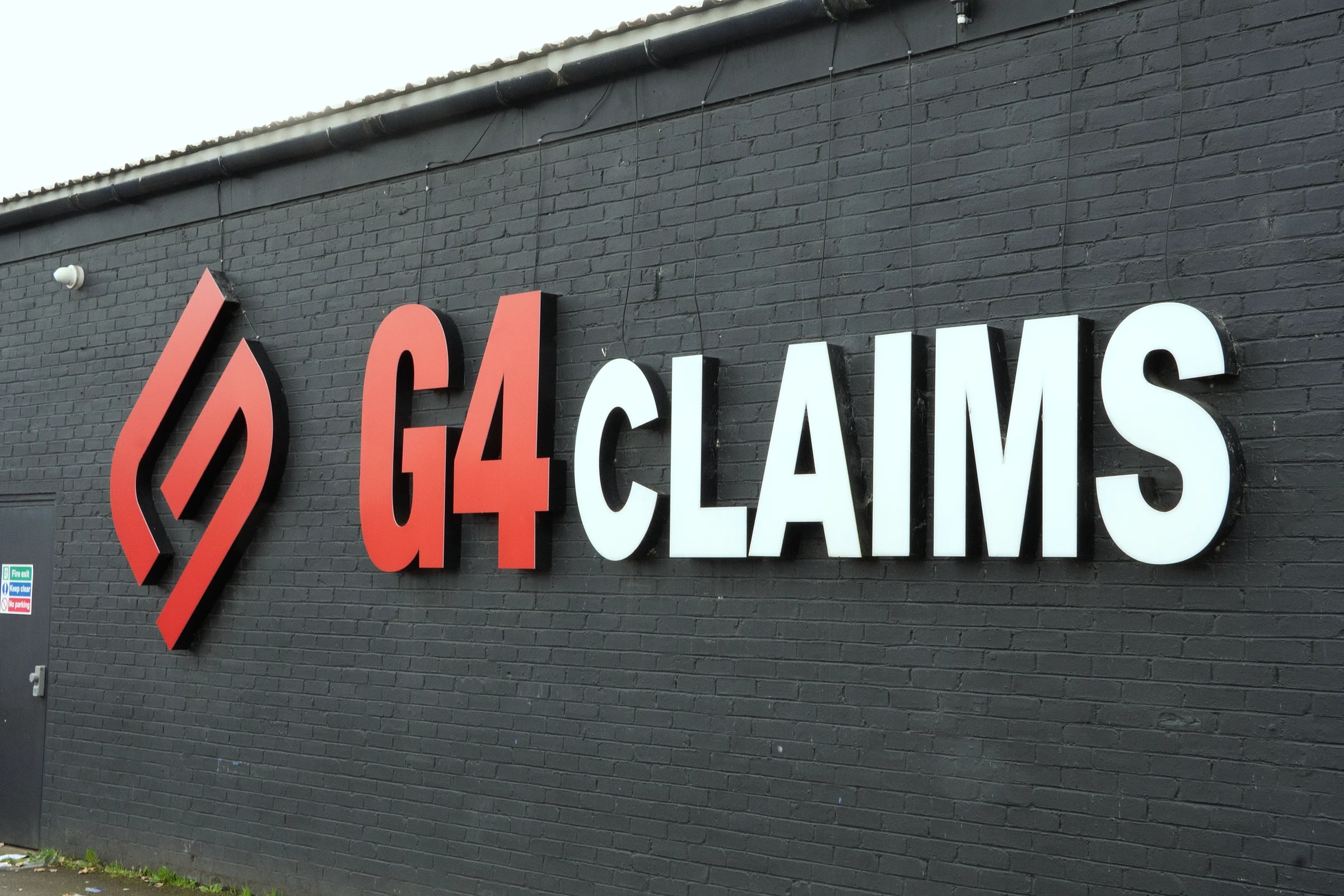 The G4 Claims sign on the outside of our office at Pickering Works, Wishaw